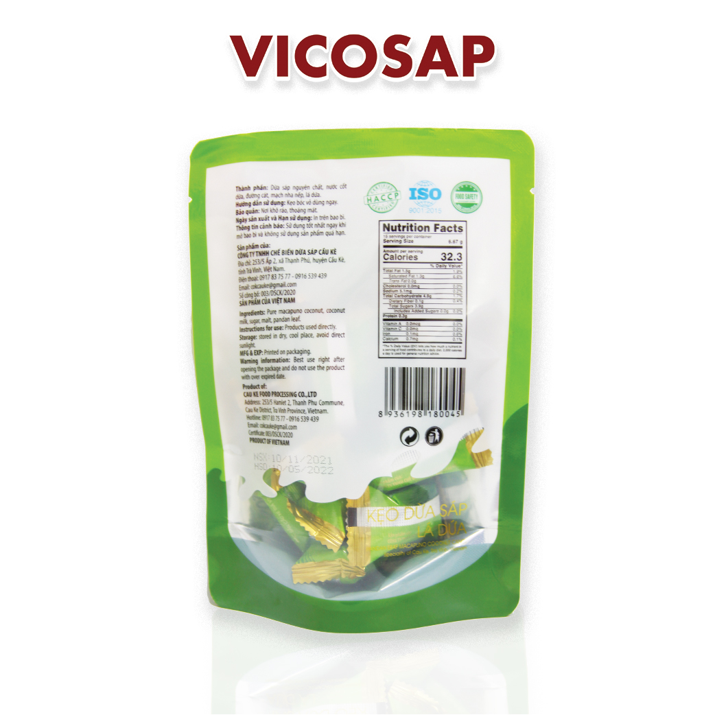 Kẹo dừa sáp vị lá dứa túi 100g