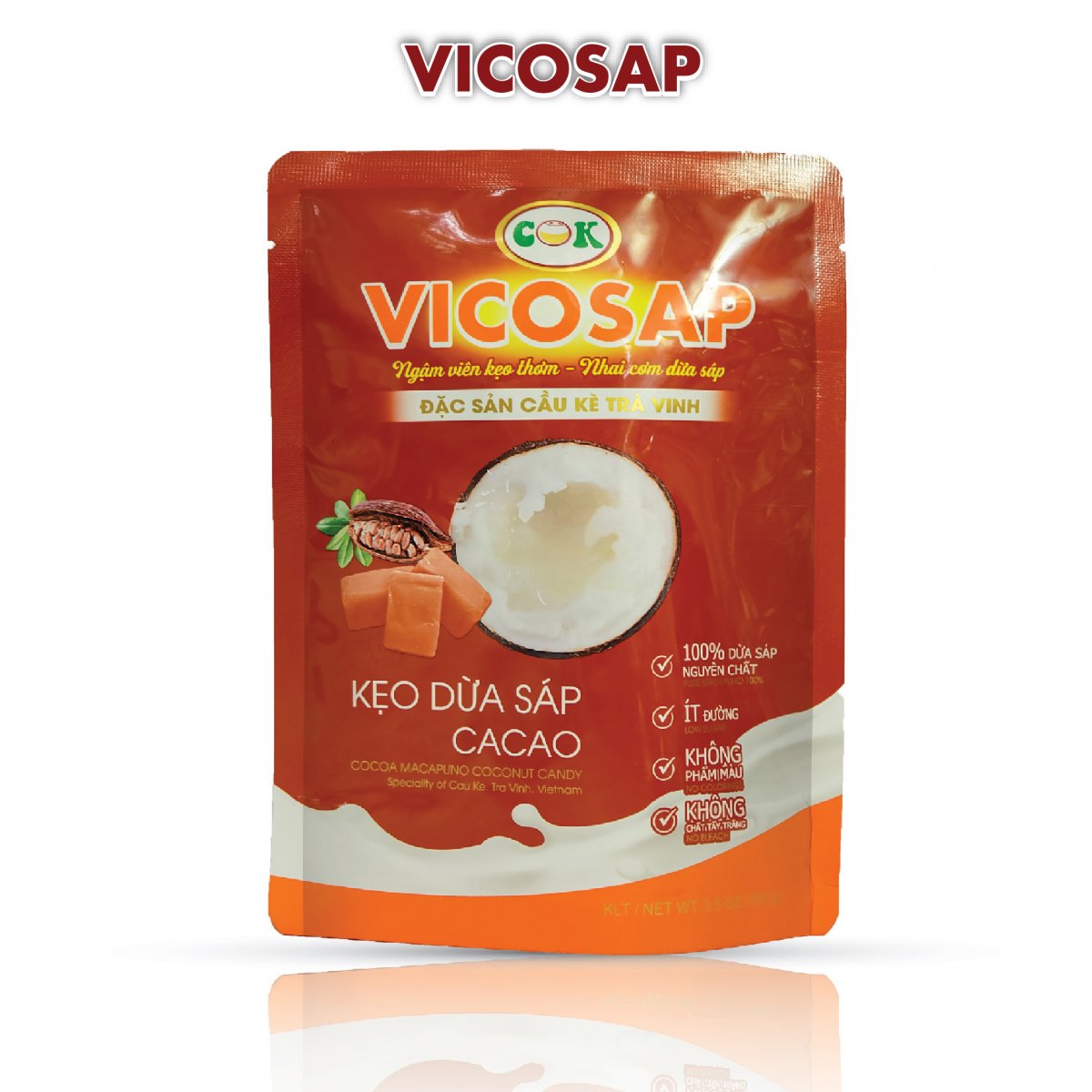 Kẹo Dừa Sáp Vicosap Vị Cacao [Túi 100g]