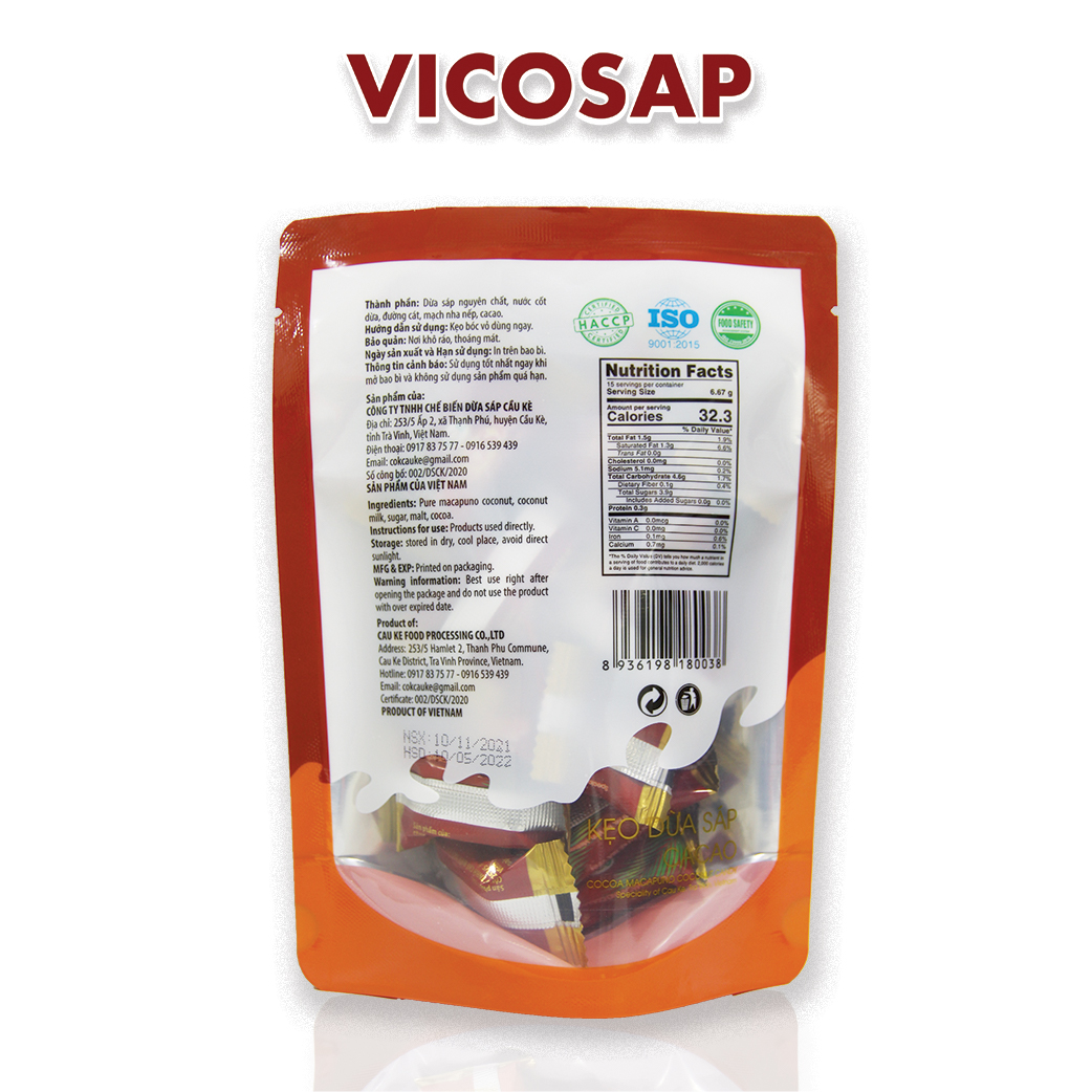 Kẹo Dừa Sáp Vicosap Vị Cacao [Túi 100g]