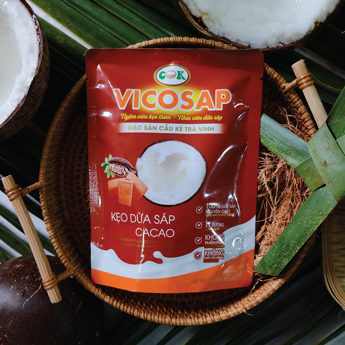 Kẹo Dừa Sáp Vicosap Vị Cacao [Túi 100g]